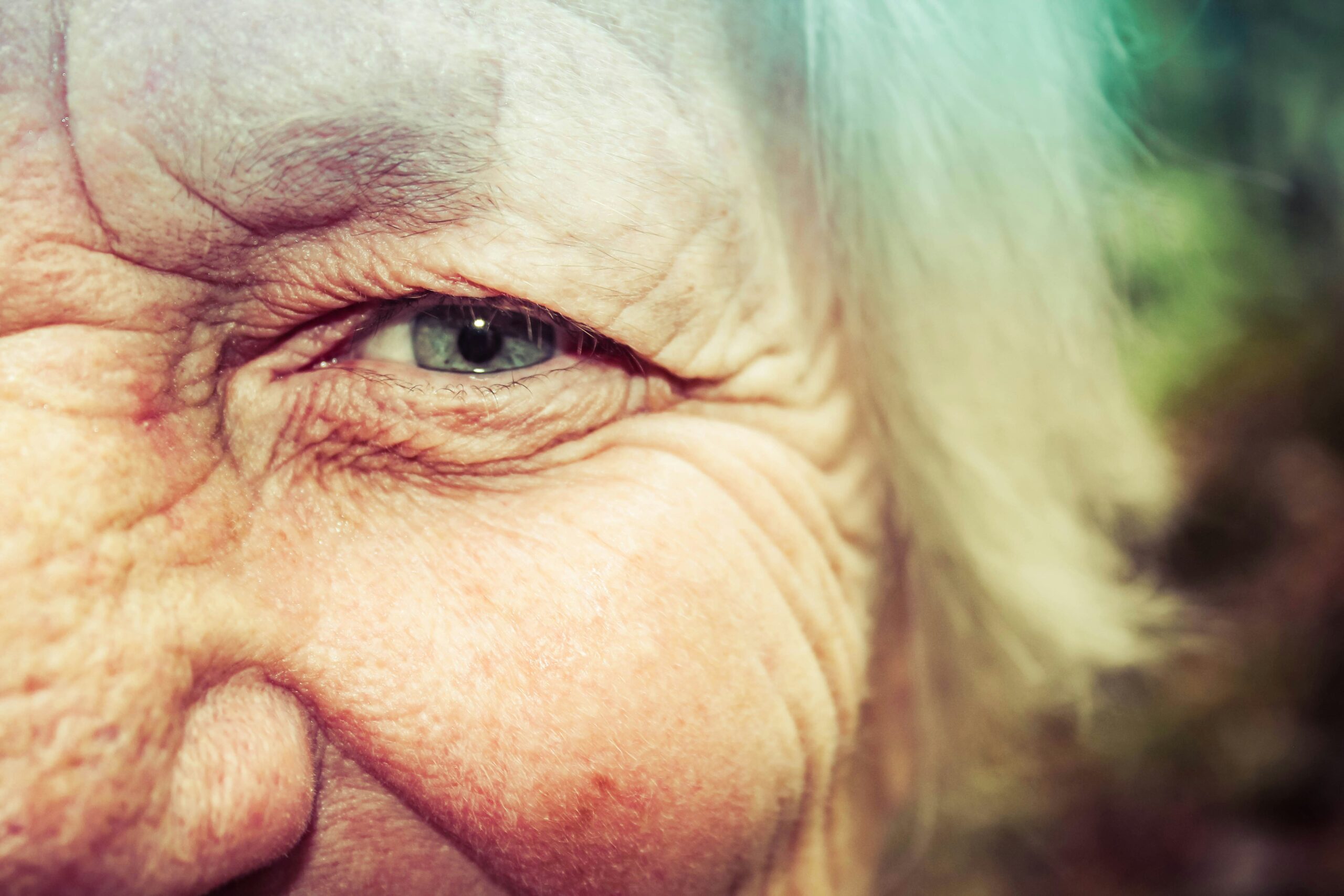close up of an elderly woman's eye